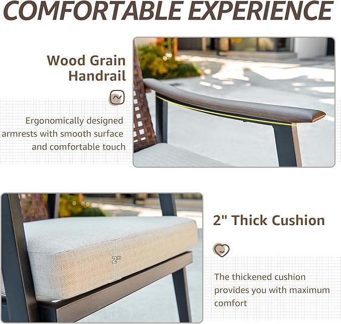 NATURAL EXPRESSIONS 7 Piece Patio Dining Set for 6,Rattan Wicker Swivel Patio Dining Chairs with Cushions,Aluminum Woodgrain Armrest, 65" Large Dining Table with Umbrella Hole for Yard, Garden,Pool