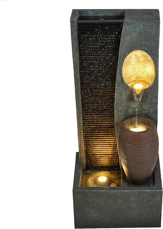 HI-LINE LED Lighted Rainfall Vase Outdoor Water Fountain- 31.5"