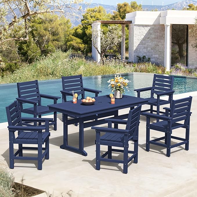 Patio Dining Chairs Set of 2, HDPE Weather Resistant Outdoor Chairs with Armrest, Heavy Duty 300LBS Support Patio Chairs for Backyard Deck Porch Balcony, Navy