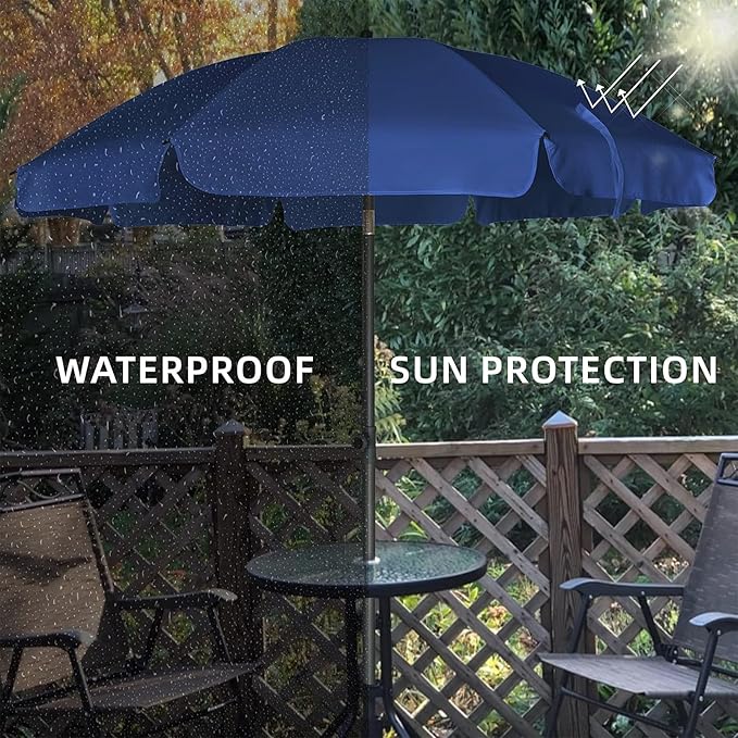 AMMSUN Patio Umbrella, 6.5 ft Outdoor Table Umbrella with Tilt Steel Pole, UPF50+ Protection, Great for Outdoor Garden Backyard, Navy Blue