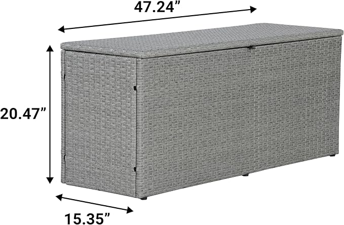 Eyely KRT1001A Elio 47.24" Modern Minimalist Outdoor Faux Wicker Deck and Patio Storage Box, Gray