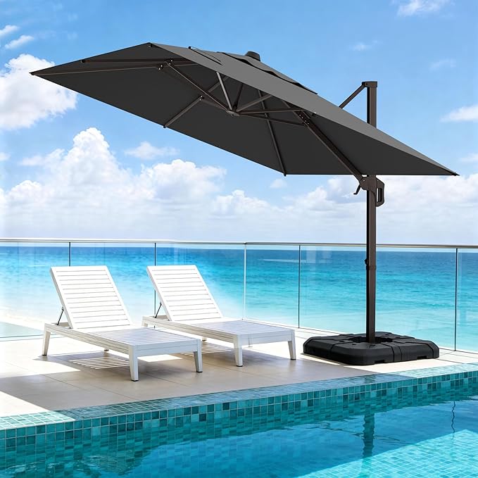 10' X 10' Patio Umbrella Cantilever Outdoor Rectangle Umbrella, Heavy Duty 360°Rotation Offset Umbrella for Garden Deck Pool Patio, Grey