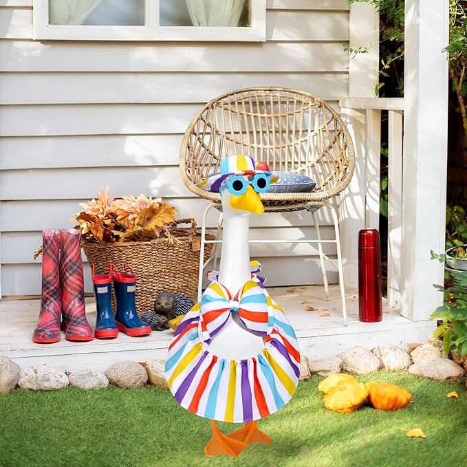 JcHrmers Summer Bikini Goose Outfit Porch Goose Beach Swimsuit Outfits for 23 Inch Geese Statues Lawn Stripes Bathing Suit Goose Clothes for Outdoor Garden Yard Decor (Striped)