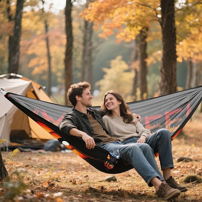 Hammocks for Outside Halloween Orange Eyes Camping Hammock Portable Hammocks with Tree Straps and Carry Bag Camping Accessories for Hiking Beach Outdoor