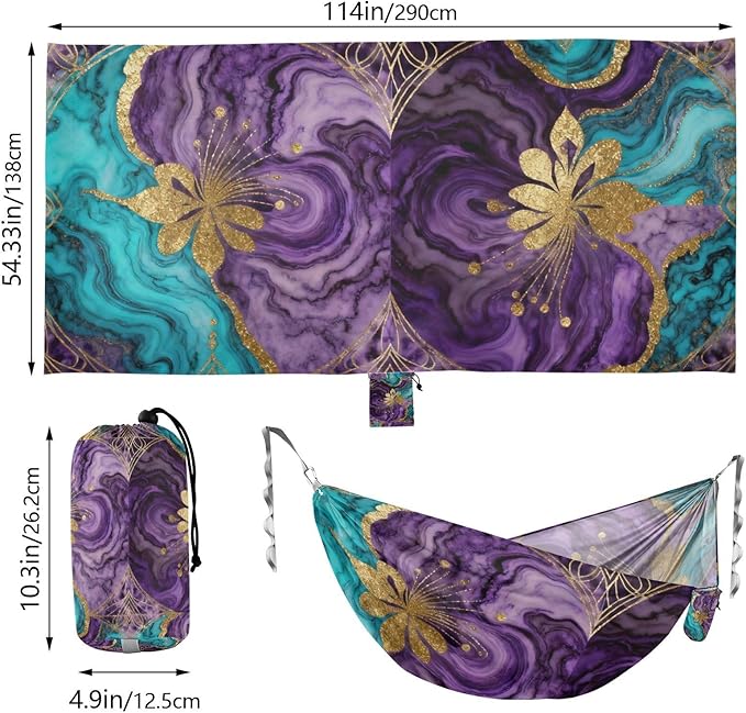 Marble Floral Hammocks with Hanging Rope Tree Hammock for Outside Patio Backyard Poolside
