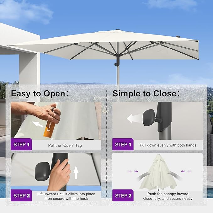 PURPLE LEAF 11 X 11 FT Commercial Square Patio Market Table Sun Umbrella Heavy Duty Semi-Auto Open Reinforced Aluminum Frame for Hotel Restaurant Cafe Poolside Outdoor Dining Garden Business Use White