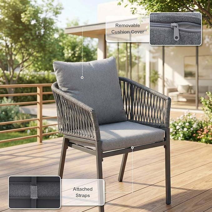 SUNSITT 11 Piece Outdoor Patio Dining Set, 65" - 107" Metal Expandable Outdoor Dining Table with X-Shape Legs, 10 Woven Rope Outdoor Patio Chairs w/Curved Armrest for Garden, Dark Grey