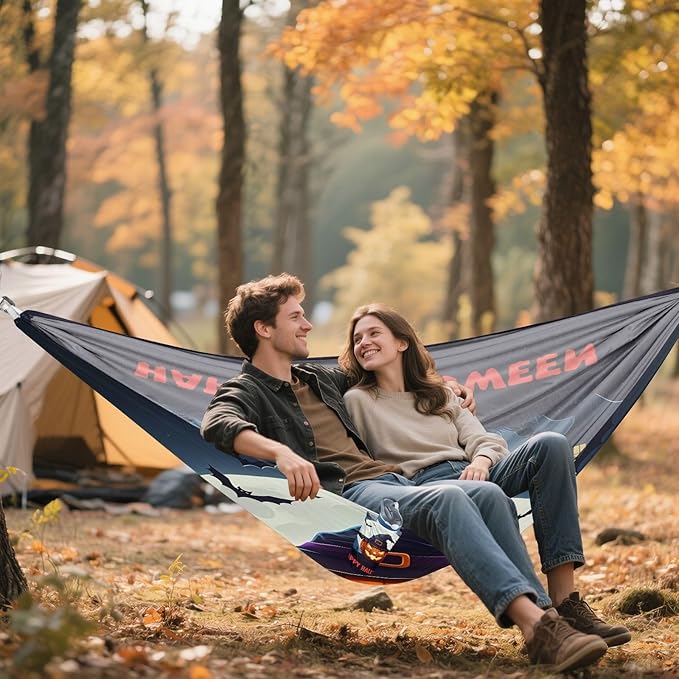 Hammocks for Outside Glowing Jack-o-Lantern Camping Hammock Portable Hammocks with Tree Straps and Carry Bag Camping Accessories for Hiking Beach Outdoor