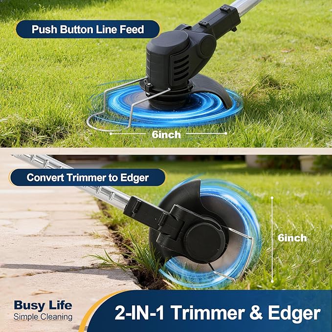 Yocada Cordless String Trimmer 2 in 1 Weed &Edge Trimmer Electric Grass Wacker 47" Telescopic Pole with Handle&Wheel for Garden Yard Lawn(2 * 21V Battery&1*Charger)