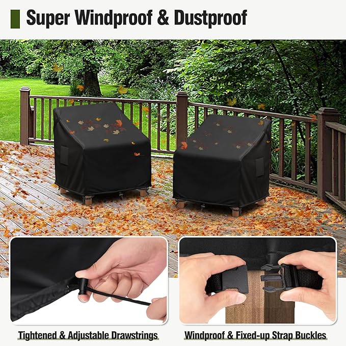 MR. COVER Outdoor Chair Covers Waterproof, Patio Furniture Covers for Rocking Chair, Heavy Duty Anti UV Chair Cover, Fits up to 38W x 40D x 34H Inches, Air Vent and Handles Included, Black, 2 Pack
