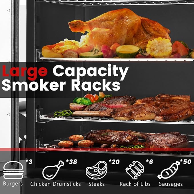 Propane Smoker,Vertical Outdoor Smoker with Cover and Temperature Control Knob,Heavy Duty View Window Gas Smoker for Outdoor Cooking, Patio, Garden Barbecue
