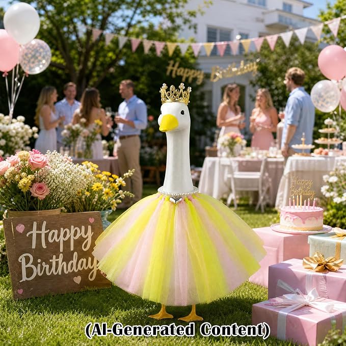 Princess Porch Goose Outfits, Summer Goose Clothes Fits 17-23 In Geese | Cute Goose Outfit Costume with Tutu Skirt for Outdoor Garden Lawn Art Decor(Yellow)