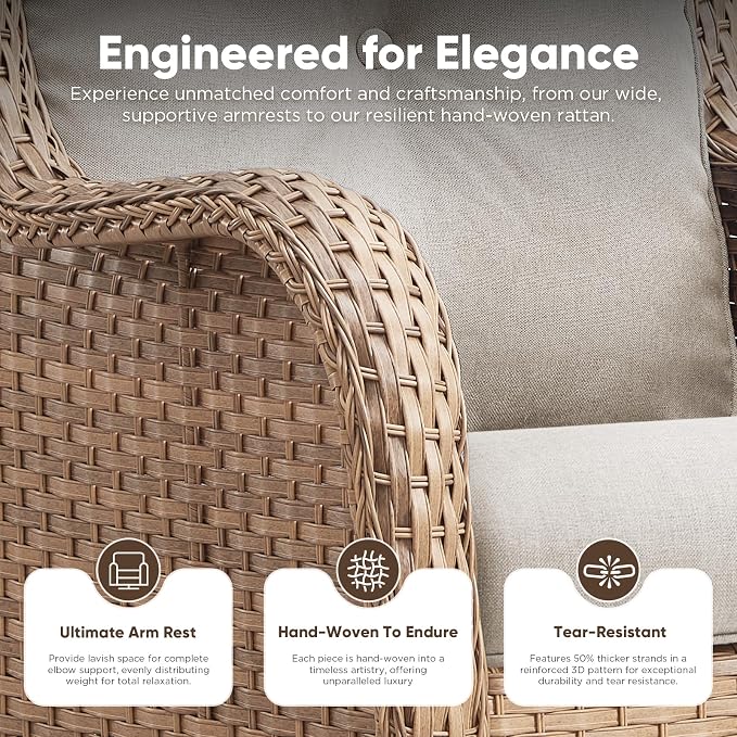 Belord Patio Wicker Chairs Swivel Rocker,Outdoor Patio Furniture Set with Rattan Side Table, All Weather Conversation Set for Porch Poolside Balcony, Yellow Wicker/Beige