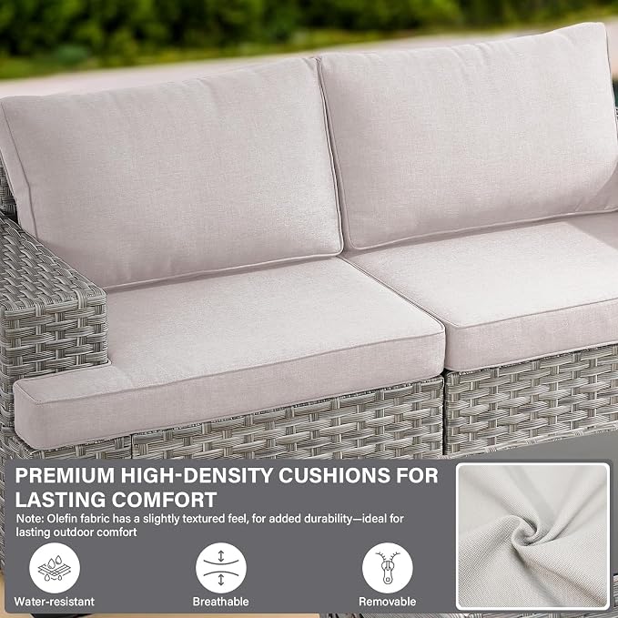 Belord 2 Piece Wicker Outdoor Loveseat with Coffee Table, 10" Wide Armrest Patio Loveseat Sofa Furniture Set for Patio Porch Deck Balcony