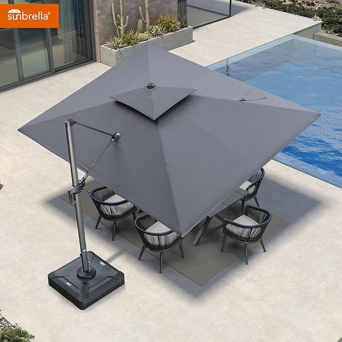 PURPLE LEAF Patio Umbrella with Base Included 9' X 12' Cantilever Outdoor Double Top Large Rectangle Umbrella Heavy Duty 360° Rotation Offset Hanging Umbrella for Garden Deck Pool Backyard Cast Slate