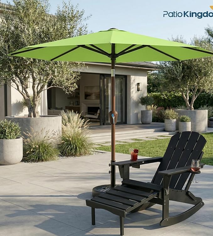 PatioKingdom 10FT Patio Umbrella with Push Button Tilt and Crank, Outdoor Market Umbrella with 8 Fiberglass Ribs, UV Protection Table Umbrella for Pool,Backyard,Garden,Deck