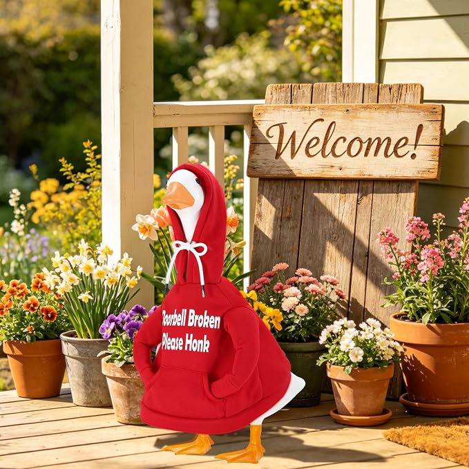 Porch Goose Hoodie Outfits for 23 Inch Porch Goose & Duck Statues, Classic Hoodie Goose Clothes for Concrete Geese, Funny Doorbell Goose for Front Porch & Garden Decor