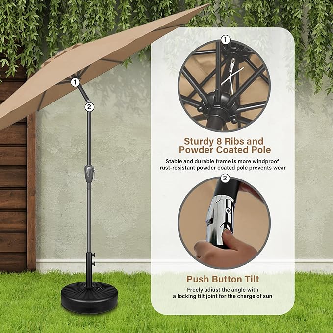 YSSOA 2 Pack 9' Patio Umbrella Outdoor Table Market Yard Umbrella with 8 Sturdy Ribs, Tan-2 Pack