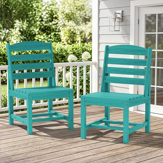 KINGYES Patio Armless Dinning Chairs Set of 2, HDPE All-Weather Outdoor Patio Chairs for Garden Backyard, Aruba