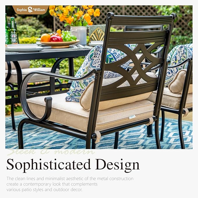 Sophia & William Patio Dining Set, Steel, Beige | E-Coated, Cushions Included, For Patio, Garden and Yard