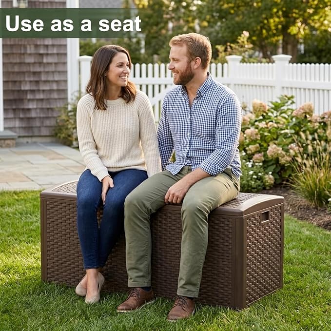 TARKARI Premium Pro Edition 180 Gallon Lockable Resin Deck Box, Waterproof & UV-Resistant Outdoor Storage Box for Outdoor Cushion Storage, Garden Tools & Pool Accessories Storage, Brown