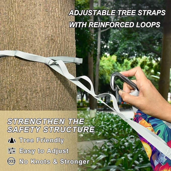 Camping Hammock Outdoor Hammocks for Outside Skulls Tropical Flowers Beach Trees Portable Lightweight with Pockets Tree Straps Indoor
