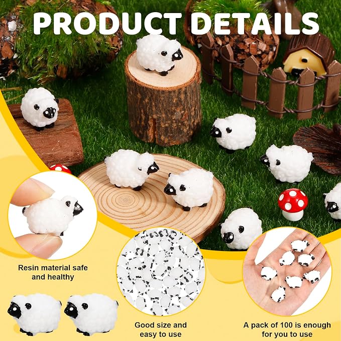 Guiqulai100pcs Mini Resin Sheep Figurines Garden Decor Ornaments（Black） | Cute Sheep In 4 Colors Perfect Indoor Outdoor Garden Landscape Potted Plant Dollhouse Decoration