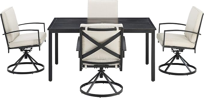 Crosley Furniture Kaplan 5-Piece Outdoor Dining Set for 4, Patio Table and Chairs for Backyard, Deck, Oiled Bronze with Oatmeal Cushions
