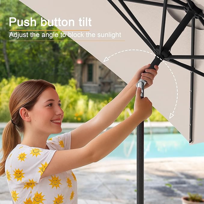 Rectangle Patio Umbrella with Solar Lights, 6x9ft Outdoor Rectangular Table Market Umbrella Patio with Push Button Tilt and Crank for Pool, Deck, Garden,Backyard