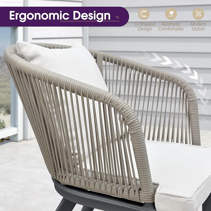 PURPLE LEAF 7 Pieces Patio Dining Set Wicker Outdoor Furniture Rectangular Table and Chairs Set for Garden Deck Aluminum Frame Backyard Kitchen Set, Cushions and Pillows Included Taupe