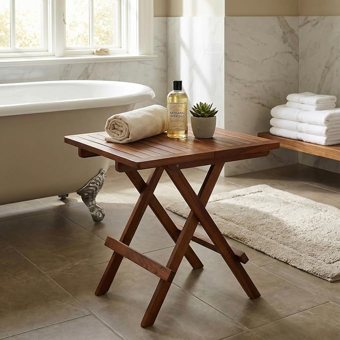 Bare Decor Ravinia Folding Teak Small Table, Oiled Finish Brown