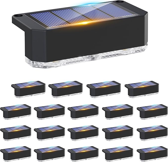 Peasur Solar Fence Lights Outdoor, 20 Pack Step Light Solar Powered, Waterproof LED Deck Lights for Railing Yard Patio Outside(Warm White)