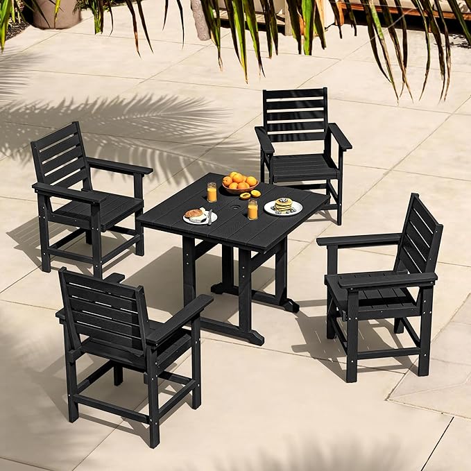 Square Outdoor Dining Tables for 4, HDPE Weather Resistant Patio Dining Table, 35" Outdoor Tables with 1.96" Umbrella Hole for Patio, Balcony, Backyard, Black