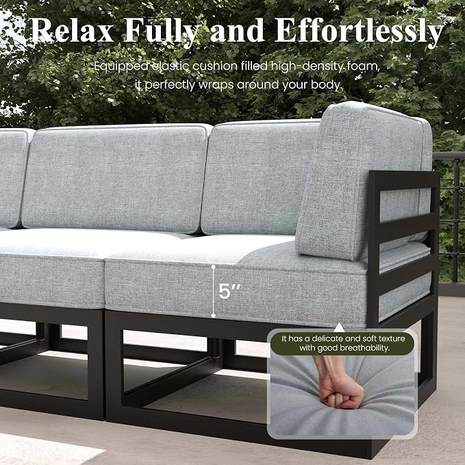 LayinSun Large Aluminum Patio Furniture Set, 6 Pieces Modern Outdoor Conversation Set Sectional Metal Sofa Set with Olefin Cushion