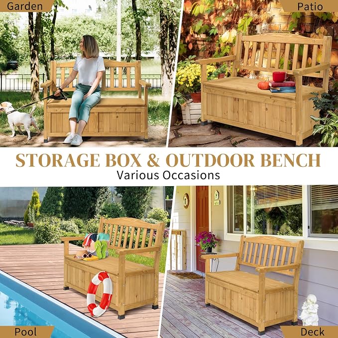 44inch Outdoor Storage Box, Deck Box, Storage Bin for Patio Cushions, Gardening Tools,Wooden Deck Box, Outdoor Storage Container,Garden Backyard Storage Bench - Bright Yellow 44" L x 18" W x 33" H