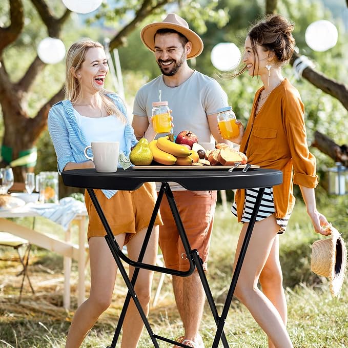GUAGUA 32" Round Plastic Folding High Top Table - Versatile Bar, Cocktail & Portable Pub Table for Parties, Bistro & Events (Black)