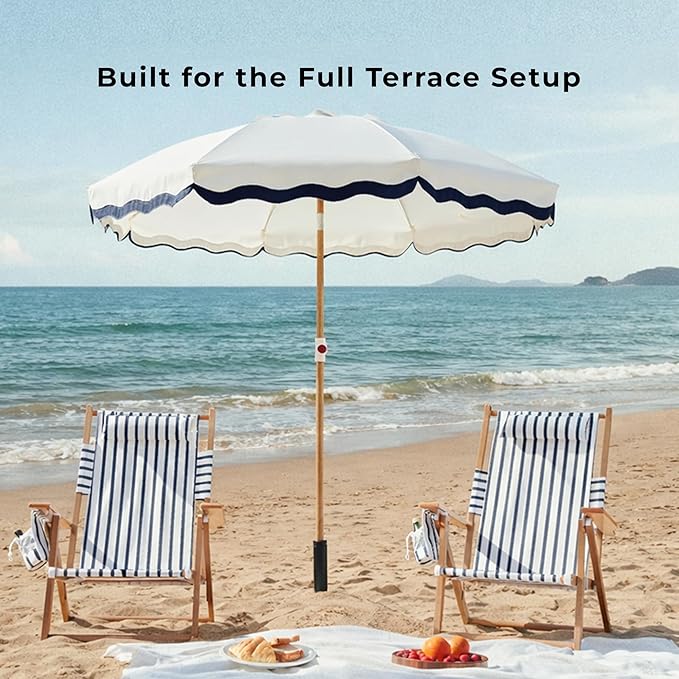 6FT Patio Beach Umbrella for Outdoor, UPF 50+ Sun Shade for Patio, Backyard, Garden, Pool and Beach, Tilt Adjustable, Portable, Harbour White