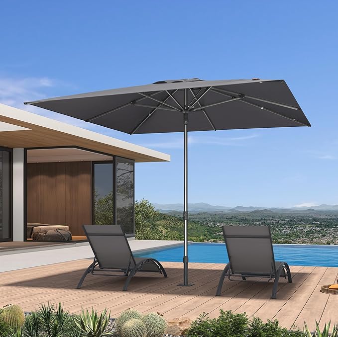 PURPLE LEAF 10 X 10 FT Commercial Square Patio Umbrella Semi Auto Heavy Duty 1.9" Aluminum Pole Wind Resistant Ribs for Restaurant Cafe Outdoor Dining Beach Bar Hotel Pool Resort Garden Deck Grey