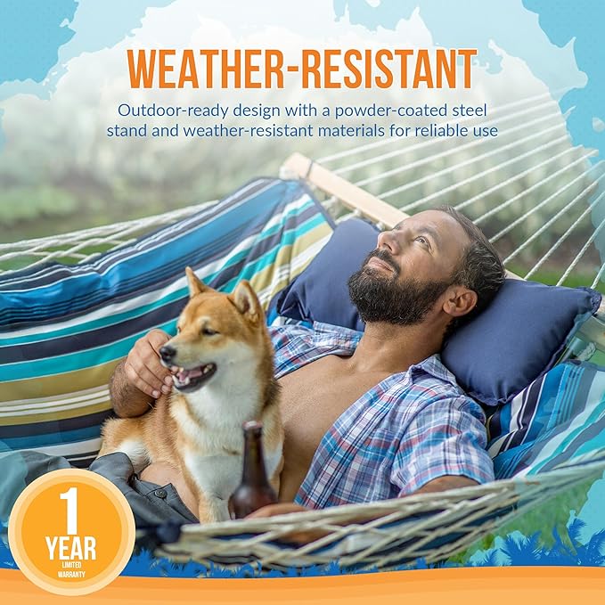 15' Outdoor Leisure Hammock Set - Blue Stripe