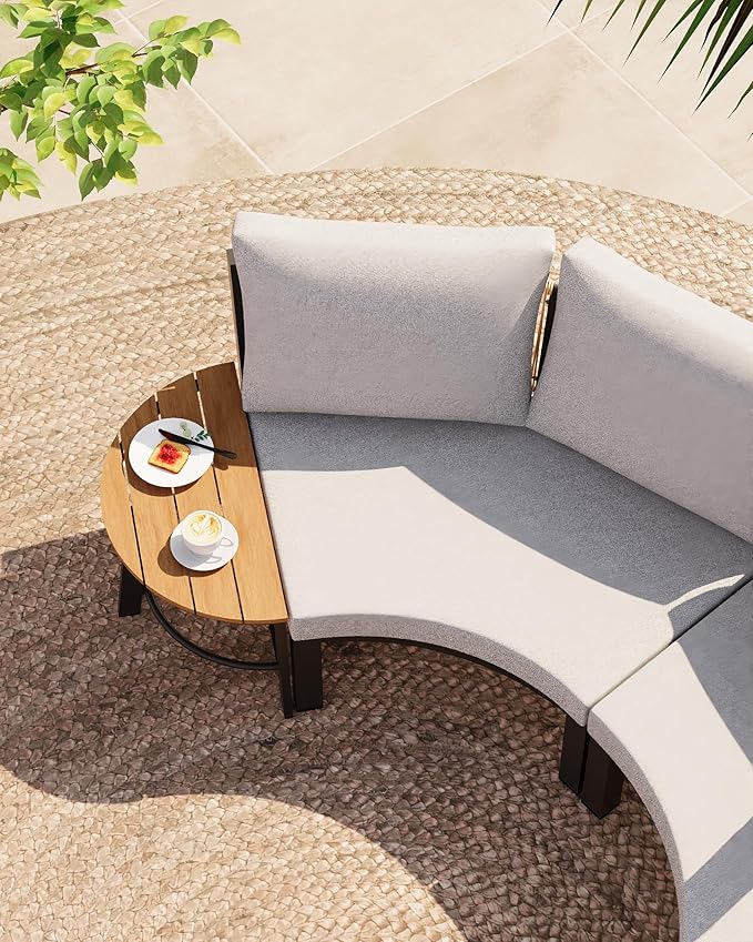 Patio Furniture Set, Aluminum Half-Moon Patio Conversation Sets, Luxury Outdoor Sectional Sofa with PE Rope, All-Weather 4 Piece Outdoor Couch with Modular Coffee Table & Cushions, Graphite