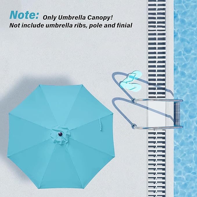 Simple Deluxe 2 Pack 9' Patio Umbrella Replacement Canopy Only Outdoor Table Market Yard Umbrella Replacement Top Cover with 8 Ribs, Turquoise