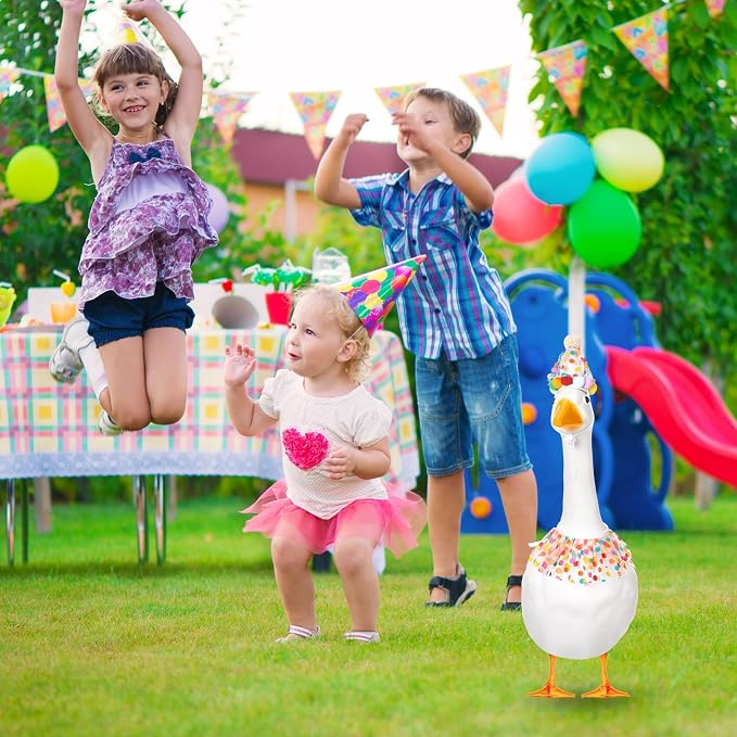 Birthday Porch Goose Outfit Lawn Clothes Hat and Tutu Collar Plastic Outfits for 23" 17" Cement Goose Outdoor Garden Lawn Art Decor(Colorful,Dots)