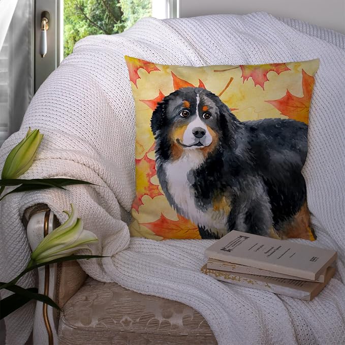 Caroline's Treasures BB9906PW1414 Bernese Mountain Dog Fall Fabric Decorative Pillow, Yellow Machine Washable, Indoor Outdoor Decorative Pillow for Couch, Bed or Patio, 14Hx14W