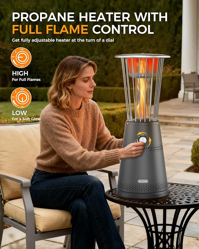 Tabletop Heater Patio Heater, 11,000 BTU Propane Patio Heater for Commercial, Balcony & Porch, Quartz Glass Tube, Portable Small Heater For Outdoor Use, Grey