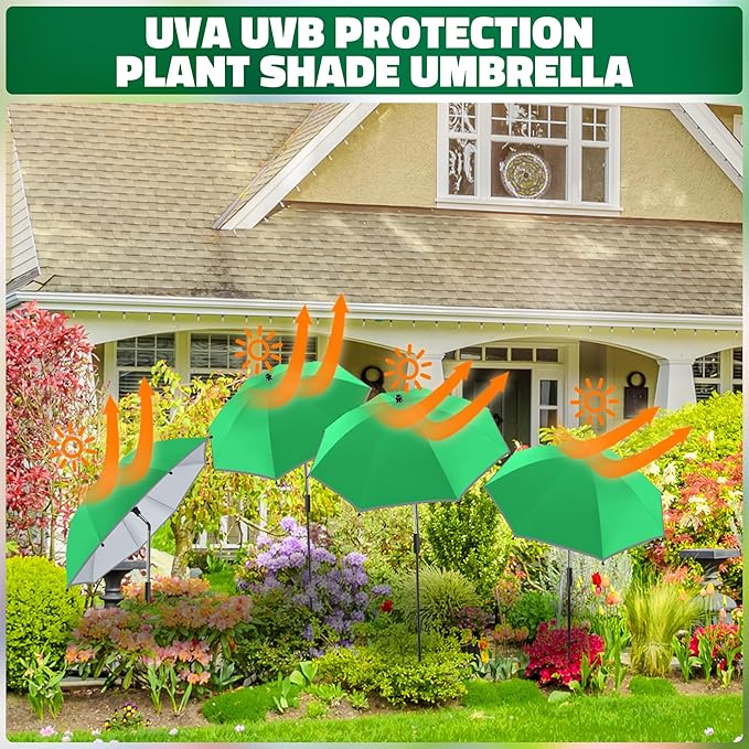 4 Pack 24.9" Plant Umbrellas for Outdoor Plants,47.2" Height Small Umbrella with Reflective Strip, Adjustable Plant Shades for Outdoor Plants, Garden, Potted