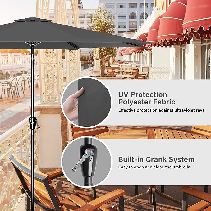 Simple Deluxe 2 Pack 9FT Outdoor Patio Umbrella Table Market Umbrella with Push Button Tilt and Crank, 8 Sturdy Ribs, UV Protection Waterproof for Garden, Lawn, Deck, Backyard, Pool, Grey