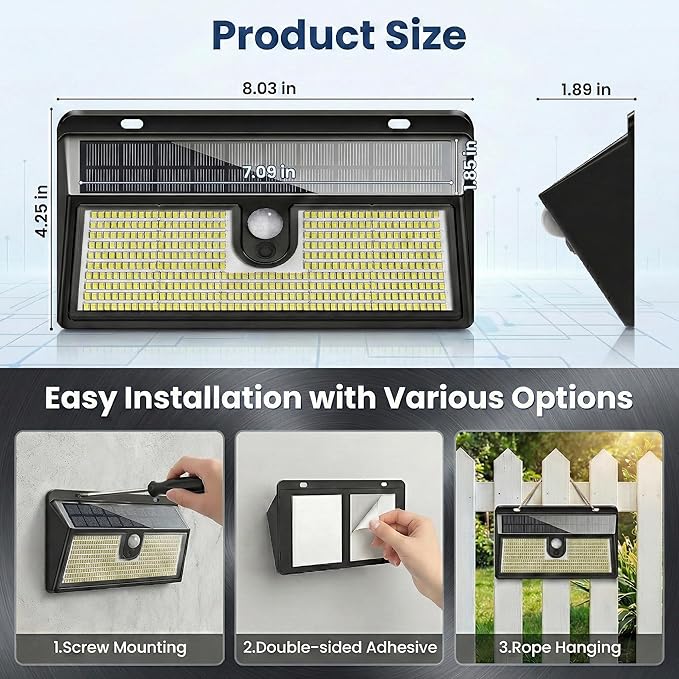Solar Lights Outdoor, 452 LED 2000LM Ultra Bright Solar Motion Lights Outdoor, IP65 Waterproof Motion Sensor Outdoor Lights, 3 Modes Wireless Security Lights for Fence, Yard, Patio, Garage [4 Pack]