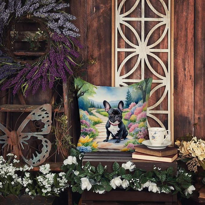 Caroline's Treasures French Bulldog Spring Path Throw Pillow Machine Washable, Indoor Outdoor Decorative Pillow for Couch, Bed or Patio, 18Hx18W