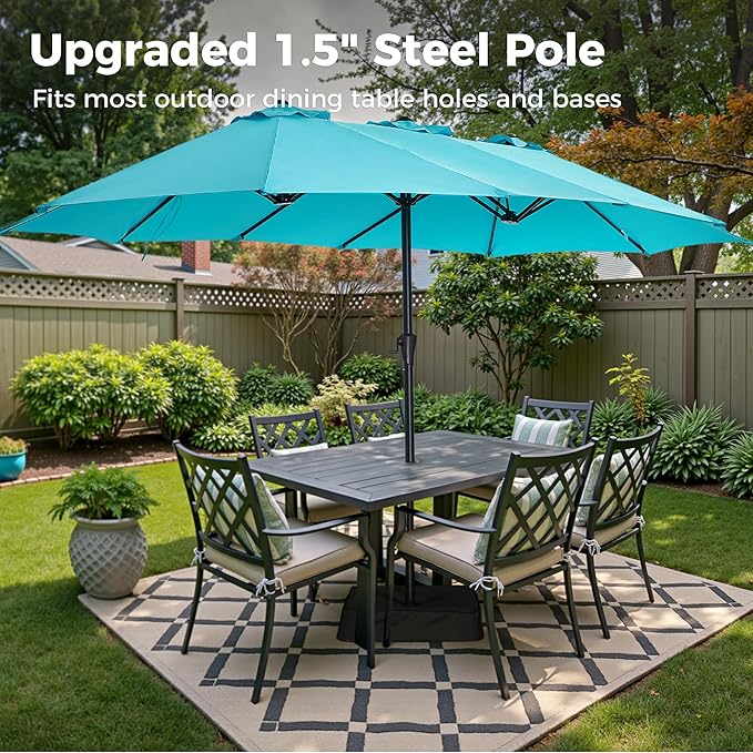 SUPERJARE 13FT Outdoor Patio Umbrella with Base Included, Double Sided Pool Umbrellas with Fade Resistant Canopy, Large Table Umbrella for Deck, Market, Backyard - Light Blue
