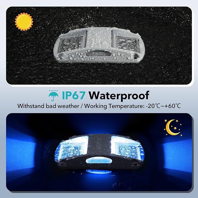 AGPTEK Solar Driveway Lights 1 Pack, Outdoor Deck Dock Marine LED Solar Powered Waterproof Driveway Marker Lights for Warning Step, Sidewalk, Pathway, Garden, Yard (Blue Light)